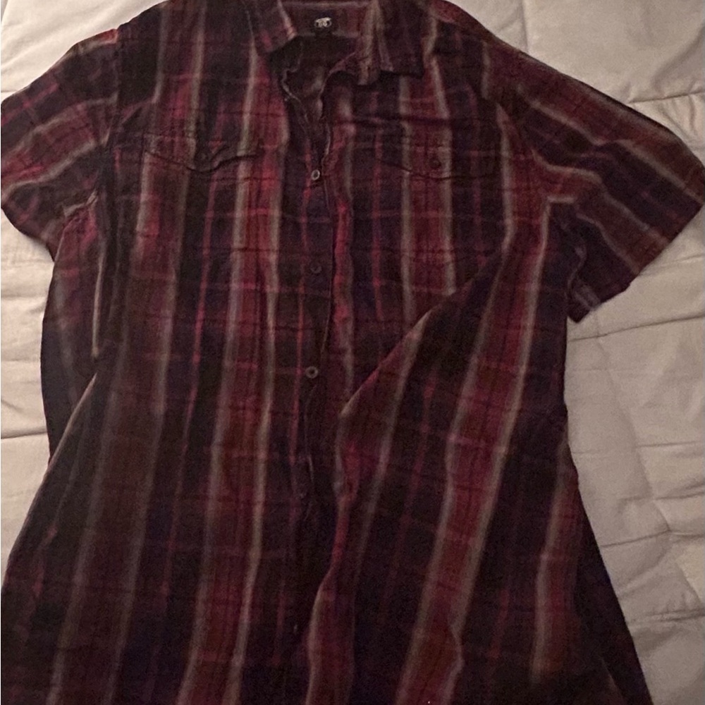 Route 66 Men's Plaid Shirt - Red and Black XXXLT short sleeve button down